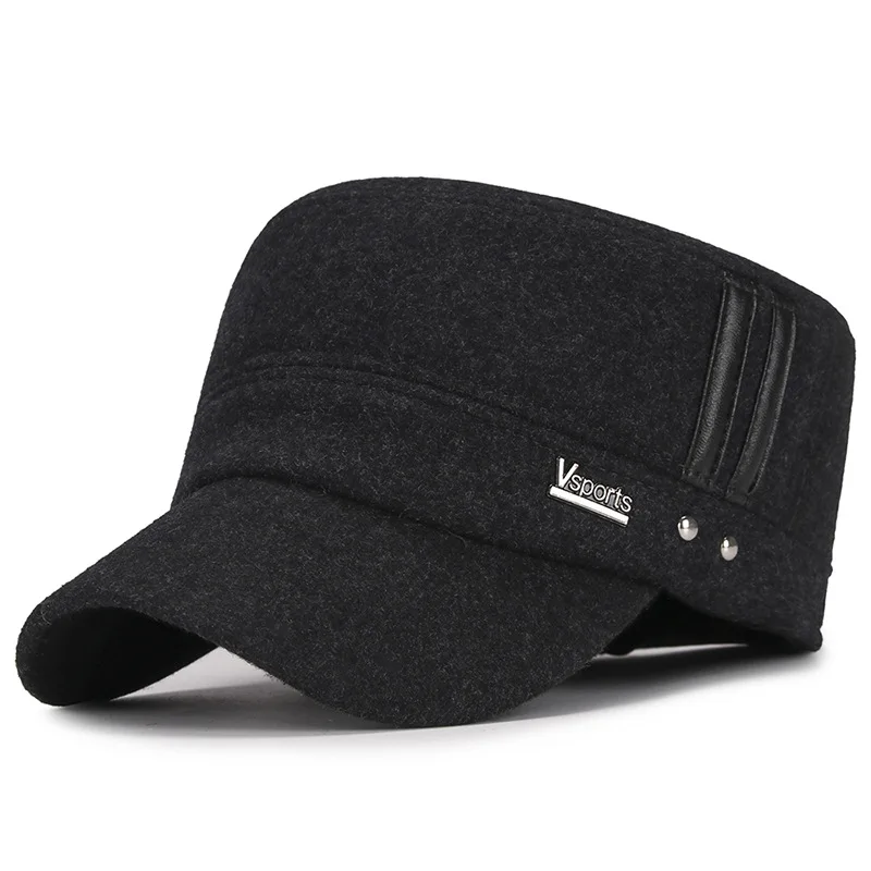 Women Men Winter Warm Woollen Blends Flat Sports Caps Service Army Snapback caps Earflaps Chapeu Casquette Military Hats | Аксессуары