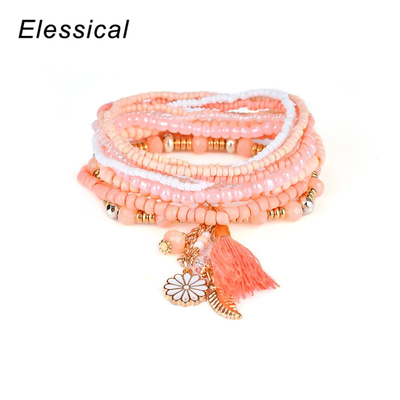 Elessical 6 ccolors Новая мода Богемия Многослойные жемчужные бусы кисточкой кулон