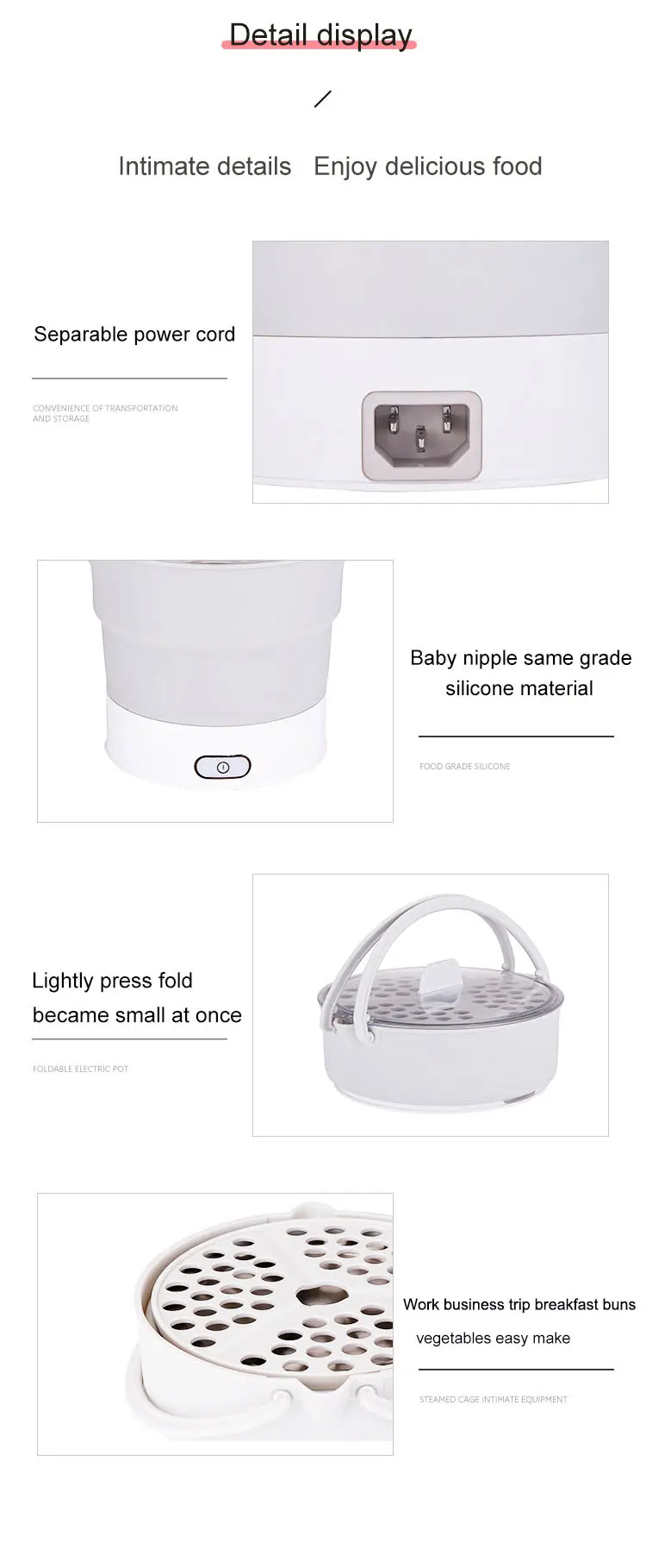 Mini Portable Foldable Electric Multifunctional Steaming Stewing Hot Pot 2 In 1 Silica Gel Saucepot Electric Kettle& Steamer