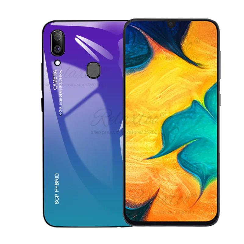 Gradient Purple Градиентный чехол из закаленного стекла для Samsung Galaxy A50 A30 A505 A305, задняя крышка для Galaxy A10 A105 A 30 50, Жесткий Чехол, корпус - Цвет: Gradient Purple
