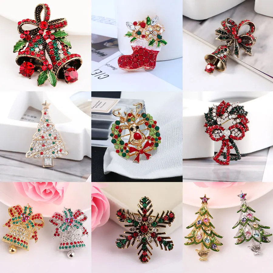 Fashion Cute Brooch Christmas Style Bell Tree Floral Brooches for Women Alloy Rhinestone Classic Broche Vintage Gift Pin | Украшения и