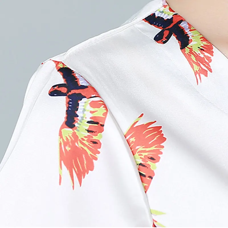 New Summer Tops Ladies 2018 Fashion Birds Print Blouses Women Short Sleeve Chiffon Blouse Shirt Casual Large Size Blusa Mujer |