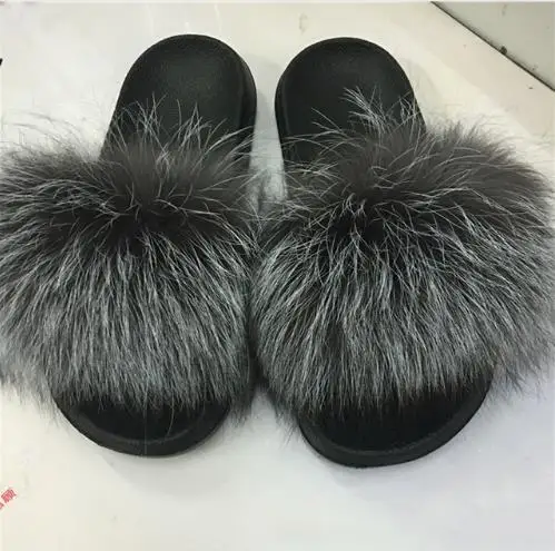 Yin Fox COOLSA/женские шлепанцы из натурального Лисьего меха; женские летние домашние меховые тапочки; женские нескользящие теплые меховые плюшевые шлепанцы; Прямая - Цвет: Yin Fox