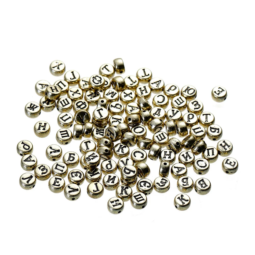 DoreenBeads 400 шт. античные Золотые круглые бусины с русским алфавитом/буквой