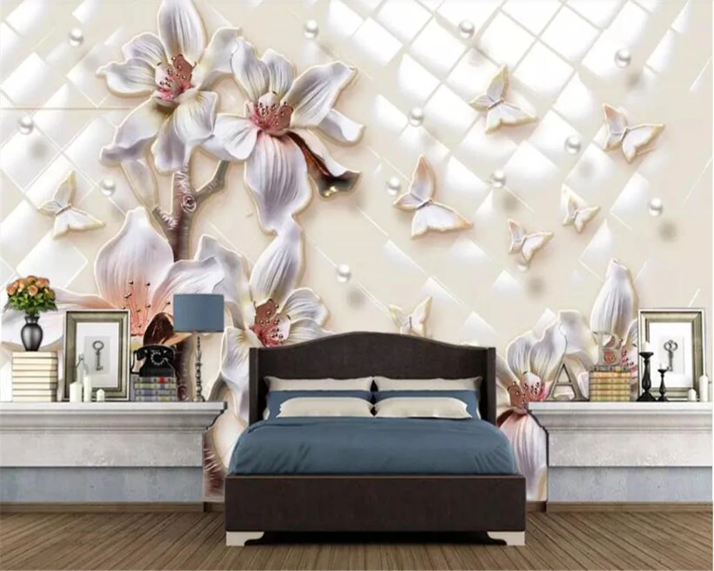 

beibehang Wallpaper wallpaper 3d mural custom pink wallpaper embossed magnolia 3d wallpaper TV background wall papers home decor