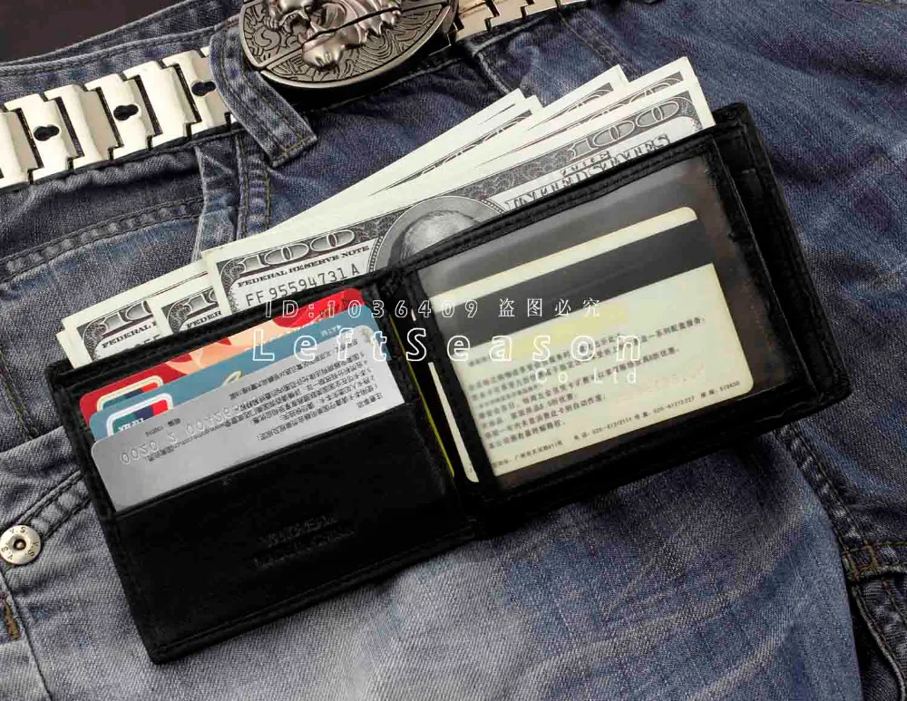 Череп крест мужской кожаный двойной ID бумажник для карточек и денег W/джинсы цепь