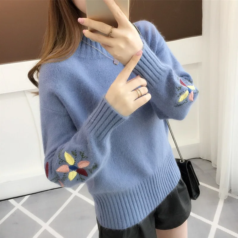 Embroidered Women Sweater Thick Loose woman warm winter 2020 clothes long sleeve High quality fashion Knitted pullover Tops | Женская