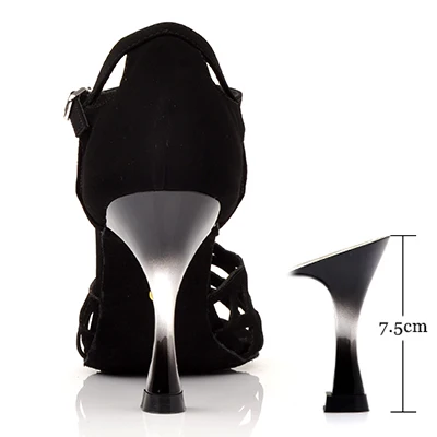 Black 7.5cm Ladingwu танцевальная обувь женские замшевые синие, черные, красные танцевальные туфли для сальсы Танго Бальные латиноамериканские туфли для танцев женские высококачественные туфли на заказ - Цвет: Black 7.5cm