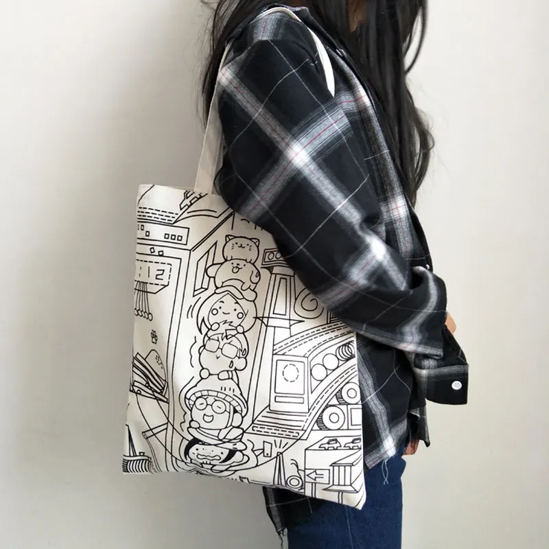 

fashion women cartoon printing fold over canvas shoulder bags 2018 new arrival soft zipper female students girls school handbags