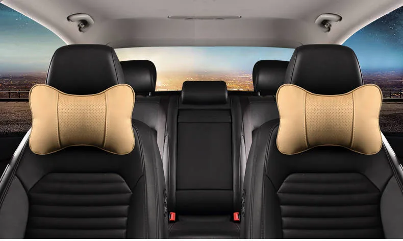 Бренд 2 шт 3D искусственная кожа подушка для шеи в автомобиль Удобный Универсальный подголовник подходит для большинства автомобилей наполняет волокно