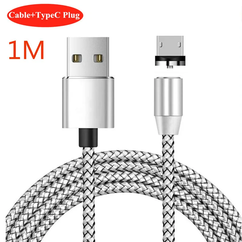 НИСИ 1 м 2 м светодиодный магнитный кабель type C для huawei Mate10/20/30/P10/P20 Pro samsung S9/S8 Xiaomi Mi6 круглый USB C нейлоновый зарядный кабель - Цвет: 1M Silve TypeC Cable