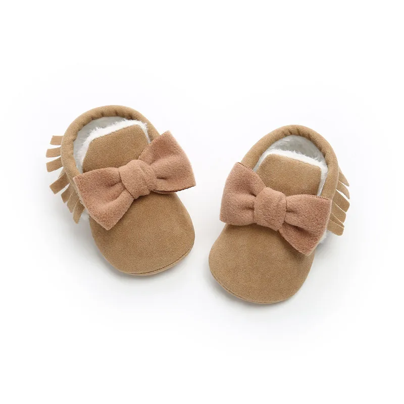 

Newborn Plus velvet Infant Toddler Shoes Bowknot Baby Girl Tassel Bow Crib Leather Boot Moccasins Shoes First Walkers