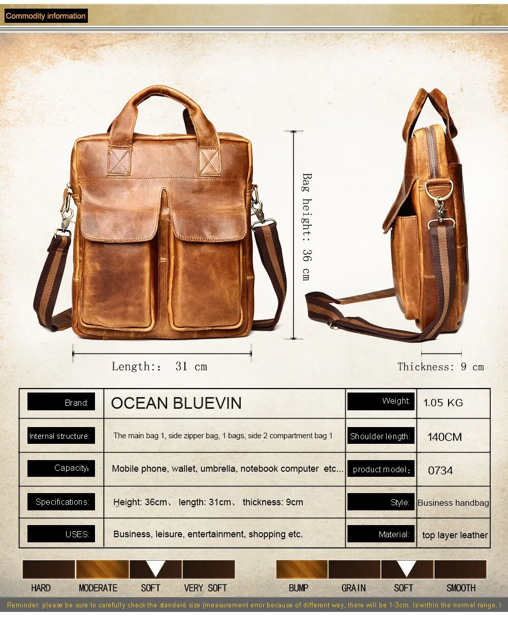 Мужская сумка из натуральной кожи от OCEAN bluevan, мужской портфель, модные мужские сумки-мессенджеры из воловьей кожи, сумки через плечо, сумки