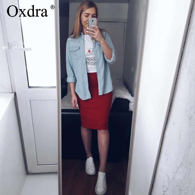 Oxdra модные хлопковые Классические джинсовые топы блузки рубашки с длинными