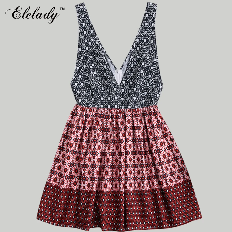 Elealdy сексуальное мини платье с глубоким v образным вырезом цветочным принтом в