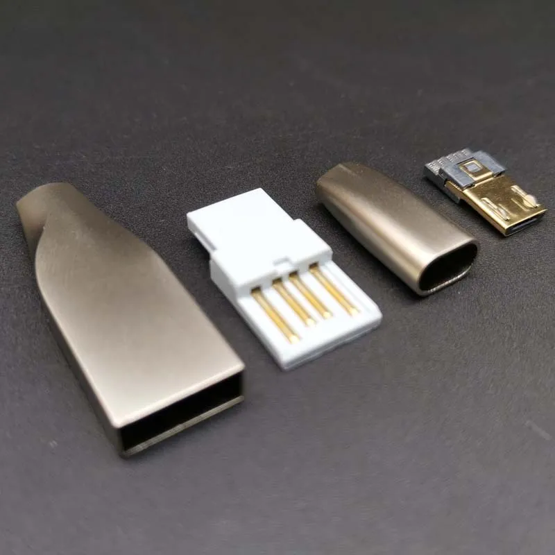 2 комплекта 10 комплектов DIY 4 в 1 позолоченный USB A штекер + Micro с корпусом из