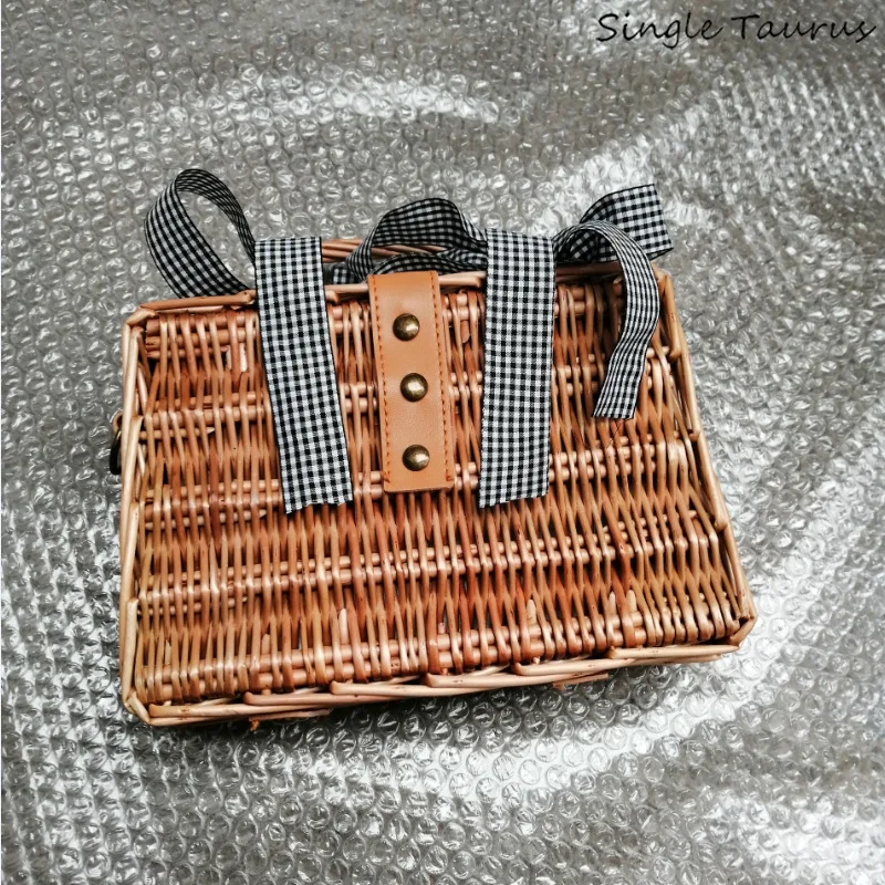 Женская плетеная Сумка из ротанга 22*15*8 см летняя пляжная сумка для макияжа ручная