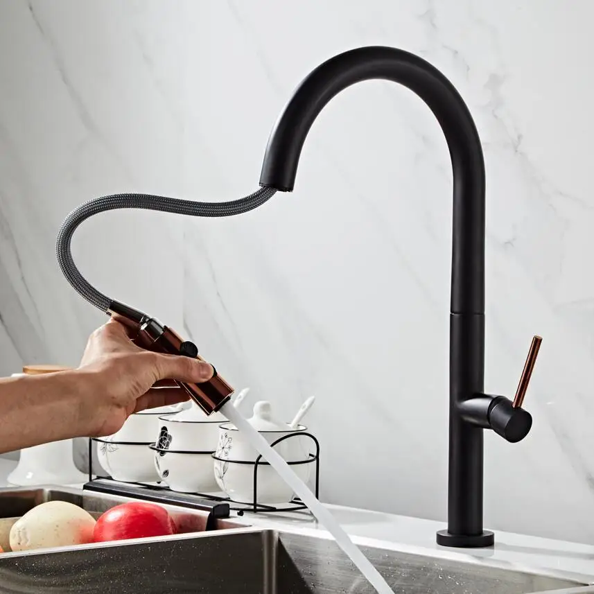 langyo black white kitchen faucet 360ronating blackend sink tap cold and hot kitchen mixer tap blackened pull out kitchen mixer free global shipping
