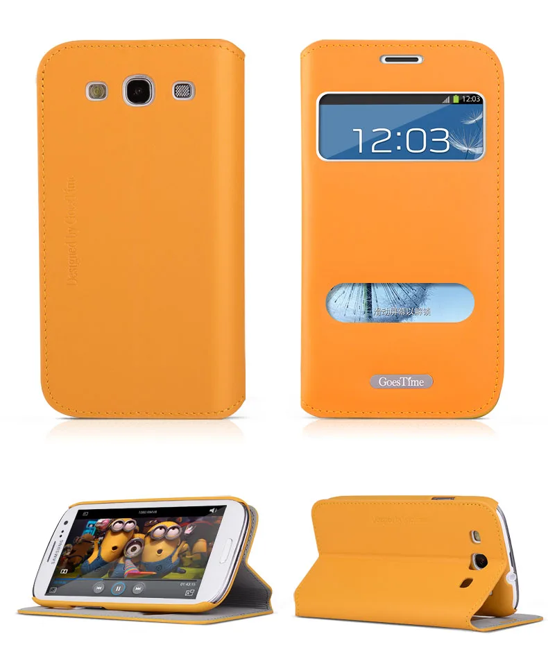 GOESTIME 100% Футляр Из Натуральной Кожи Для Samsung Galaxy S3 Случае открытое Окно Стенд Флип