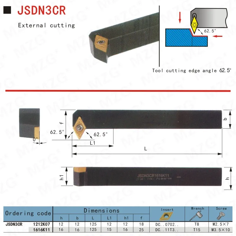 MZG JSDN3CR1212K07 12*12 16*16 мелкие детали держатели для обработки инструментов прямой