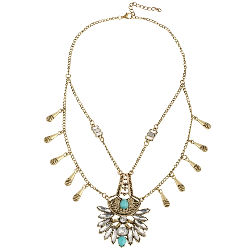New Women's punk style multi-layer Pendant necklace chokers for women turquoise waterdrop resin alloy plated chain NZ0551-5 | Украшения