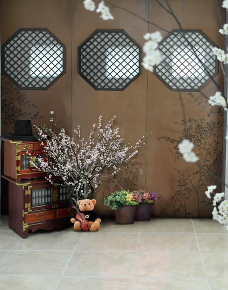 

5x7ft Cute Bear Flowers Living Room Photography Backdrops Photo Props Studio Background