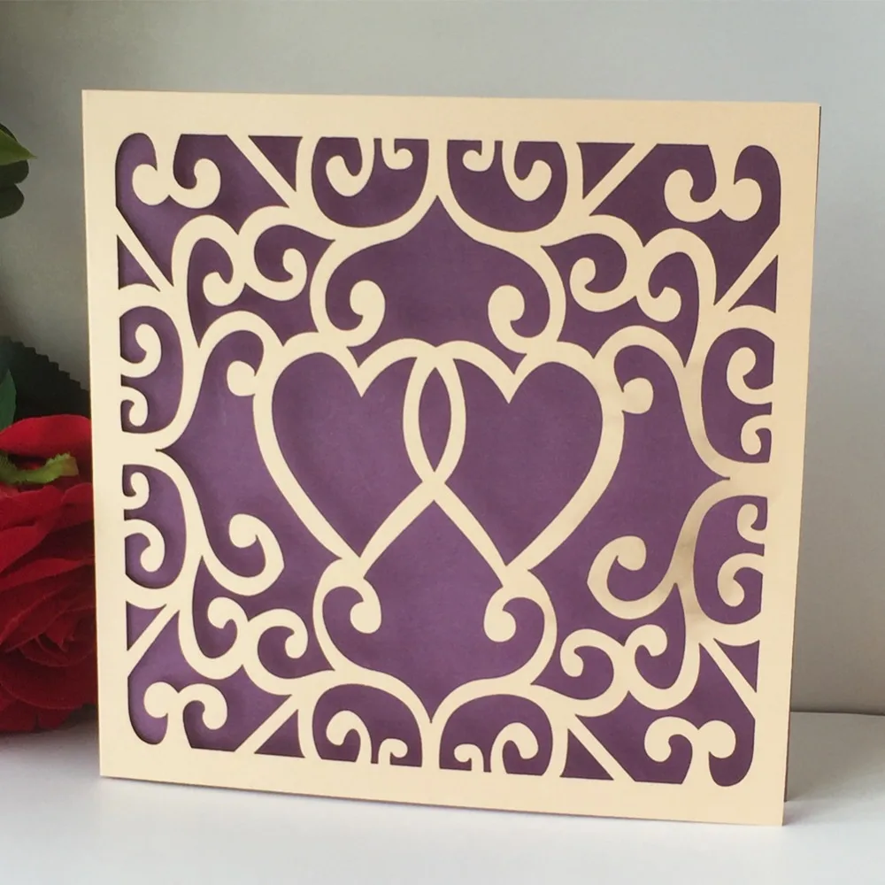 

100pcs/lot Square Laser Cut Wedding Invitations Card Event Party Supplies Greeting Card Wedding Party Favor