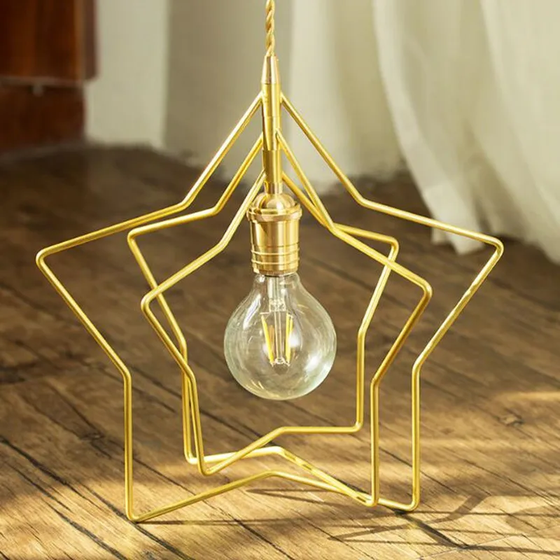 

Nordic Creative Gold Pentagram Pendant Light Retro Loft Concise Iron Study Aisle Kitchen Hanging Light Free Shipping