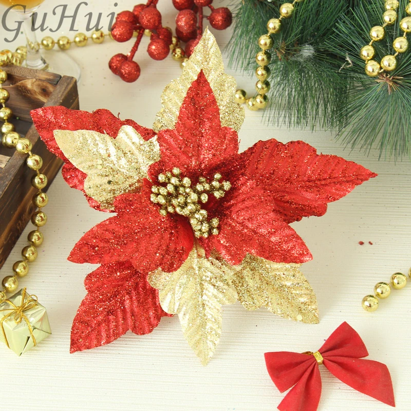 Artificial Flower For Christmas Tree Decor Baubles Large 26cm High Grade Three Layer Velvet Flowers Sticky Powder |