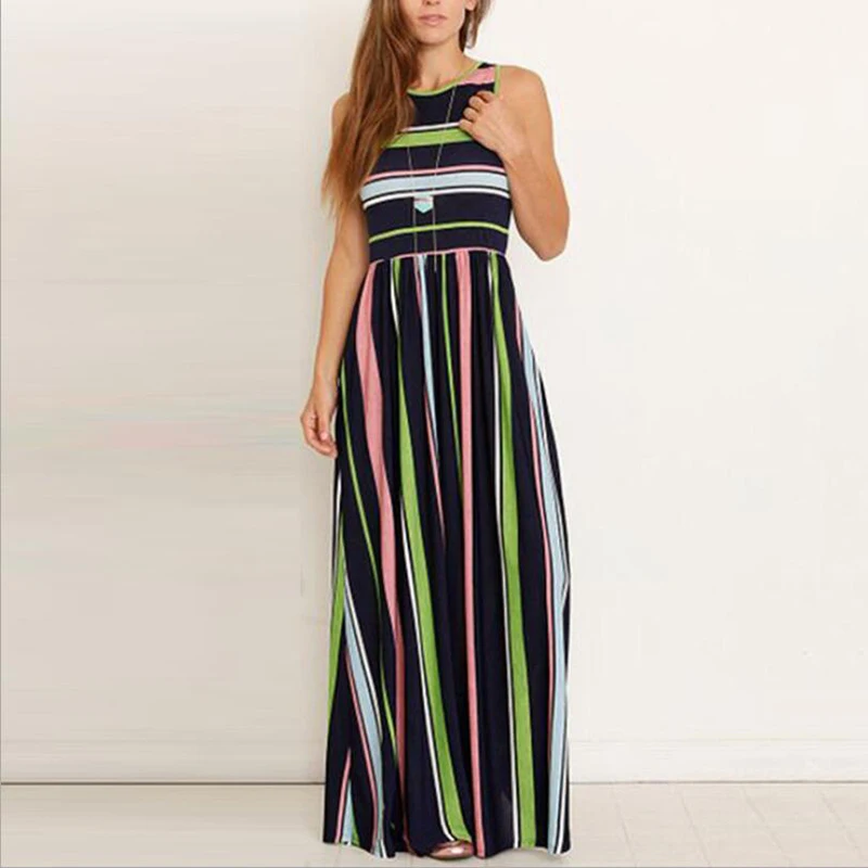 Красочное Полосатое длинное платье хиджаб с поясом 2019 женские шикарные