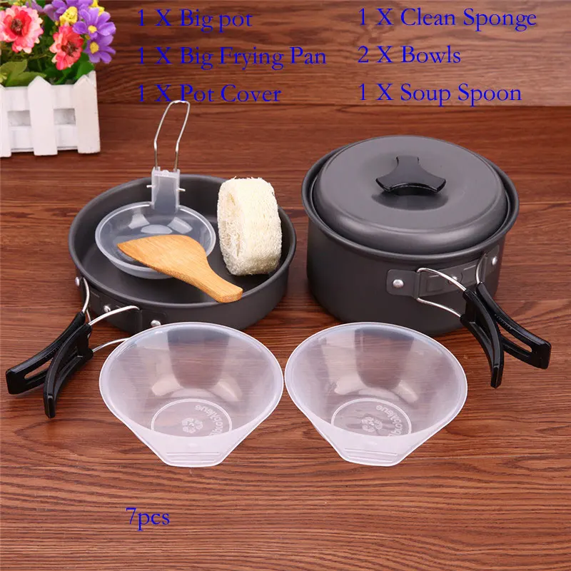 7 pcs 01 7 шт. походная кухонная посуда, вилка, кастрюля, комбинированная посуда для пикника на открытом воздухе, система приготовления пищи, плита, плита для горелки кемпинга - Цвет: 7 pcs 01