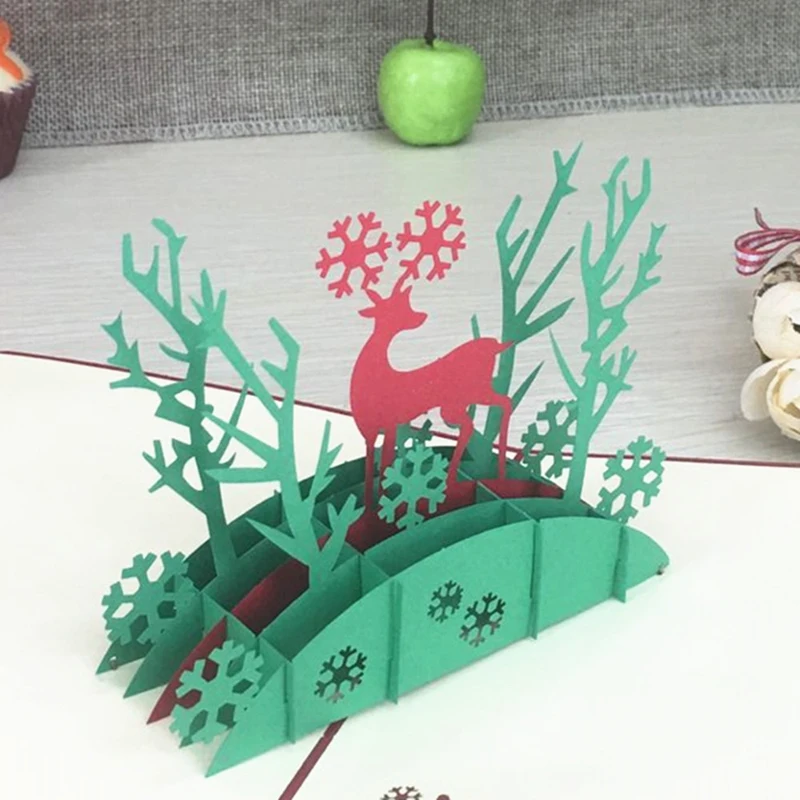 Merry Christmas винтажная 3D лазерная резка всплывающая бумага ручной работы на заказ поздравительные открытки Рождественские подарки сувенирные открытки принадлежности