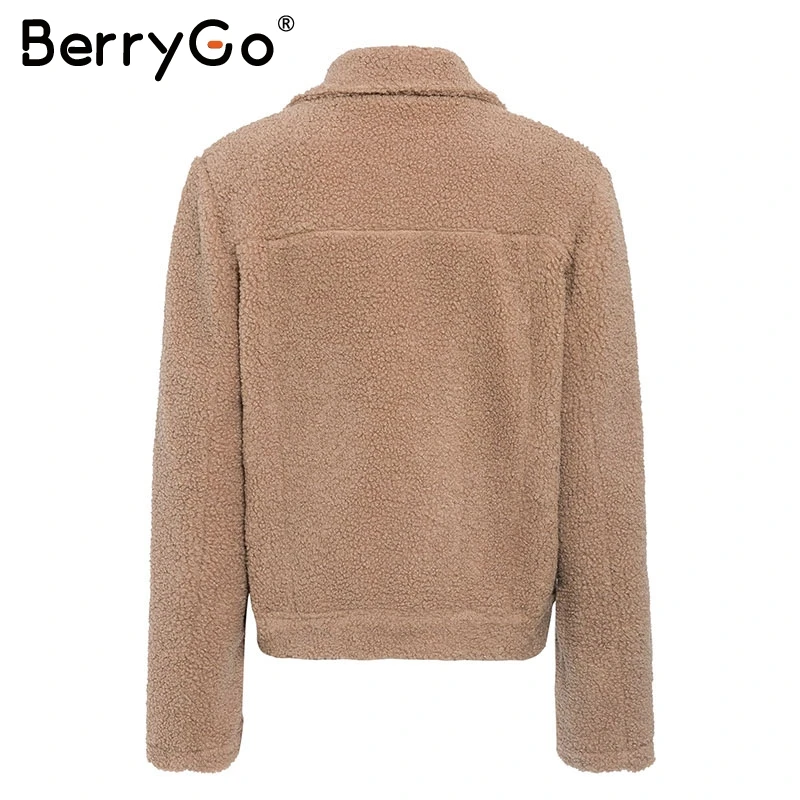 Женская меховая куртка BerryGo осенняя на молнии с отложным воротником 2019|Женские