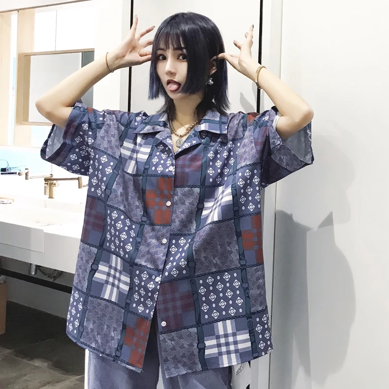 Women's Shirts Ulzzang Japanese Kawaii Ladies Vintage Casual Printed Loose Shirt Female Korean Harajuku Cute Clothes For Women |