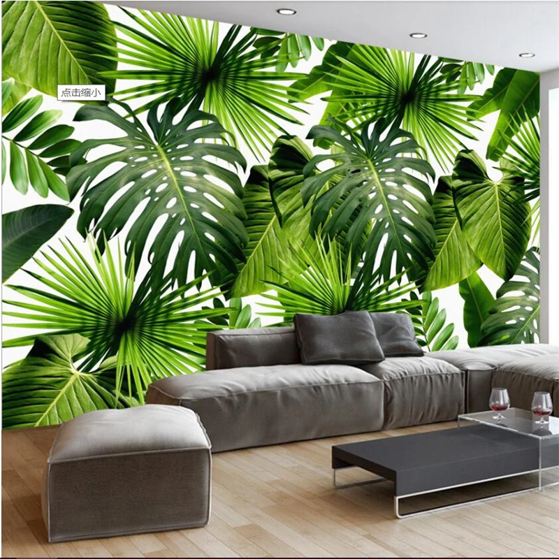 

wellyu Modern minimalist fresh rainforest plant banana leaf garden mural wall custom large mural green wallpaper