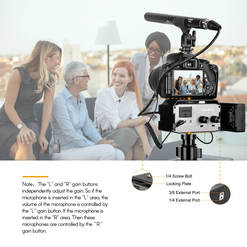 CoMica CVM-AX3 XLR Microphone Mic Audio Mixer Adapter Preamplifier for Canon Sony DSLR Camera Camcorder | Электроника