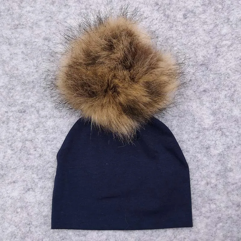 New Spring Newborn Baby Boys Girls Cotton Beanies Hats With Big Faux Fur Pompom Solid Cute Girls Hats Cap Hair Accessories