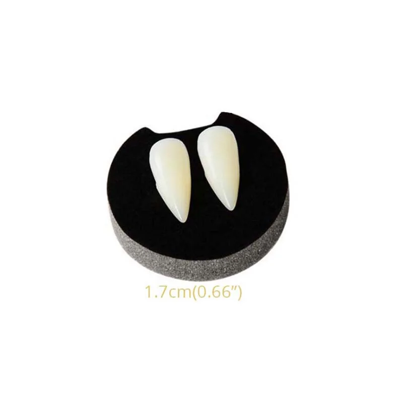 1pair 1.7cm Украшение на Хэллоуин, Зубы вампира, протезы, реквизит, зомби-дьявол, клыки, зуб с зубной резинкой, костюм на Хэллоуин, реквизит, вечерние принадлежности - Цвет: 1pair 1.7cm