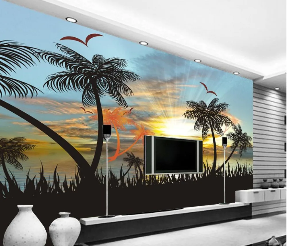 3d обои для комнаты закат морской вид красивый пейзаж диван Френки фото