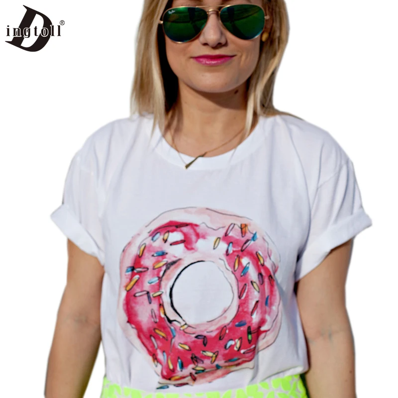 Dingtoll пончики топы белые женские Harajuku Tumblr футболки повседневные уличные панк XL
