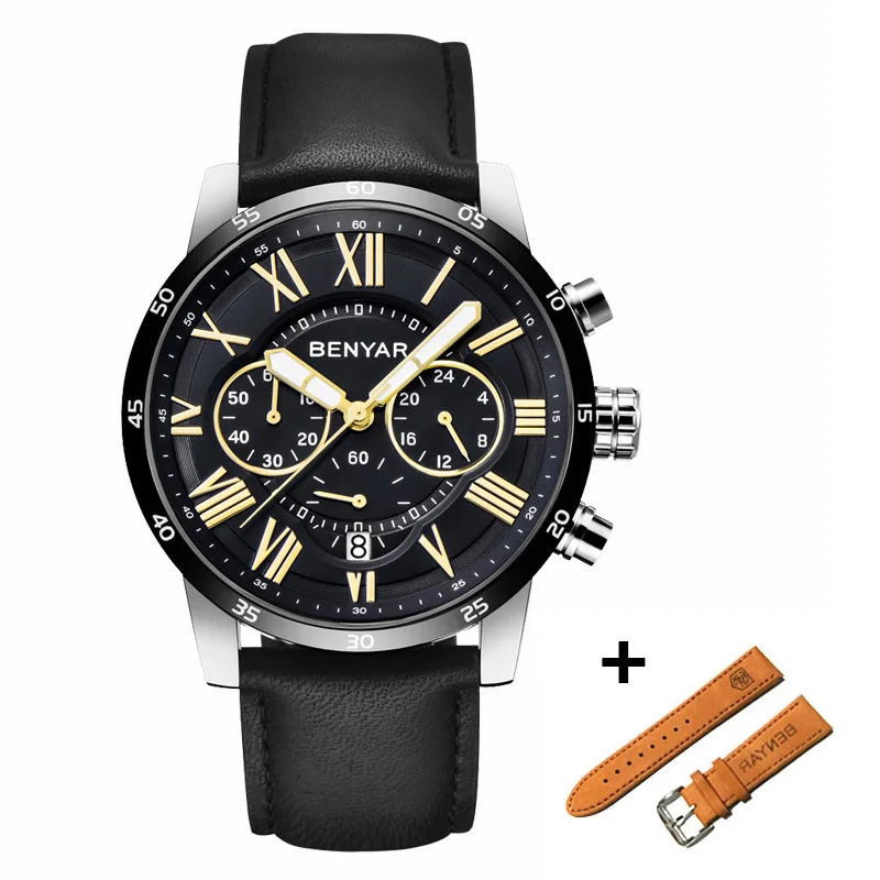 L Black Silver Black BENYAR часы для мужчин набор люксовый бренд кварцевые часы Мода хронограф Спорт Reloj Hombre часы мужской час relogio Masculino - Цвет: L Black Silver Black