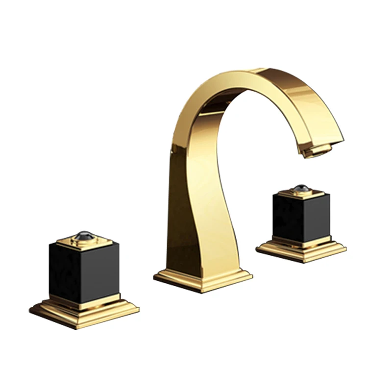 Gold Смесители для раковины, кран для раковины, латунь, Золотая краска, 3 отверстия, двойная ручка, роскошный кран для ванны, краны для ванны, смеситель для горячей и холодной воды - Цвет: Gold