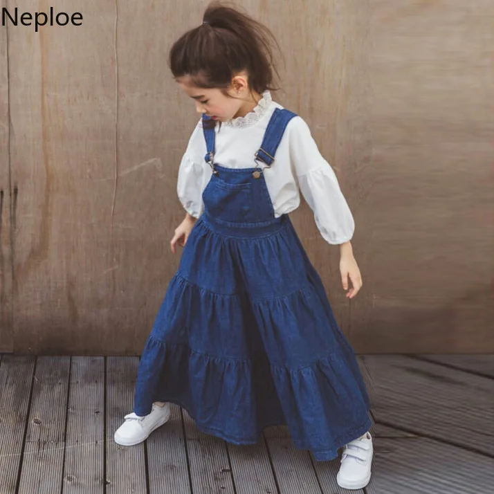 Neploe/Корейская Осенняя новая детская одежда ковбойская юбка для девочек + рубашка