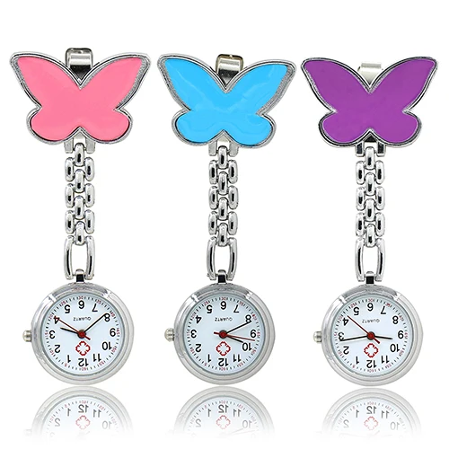 

Women's Cute Pendant Butterfly Nurse Clip-On Brooch Quartz Hanging Pocket Watch Birthdays Gifts