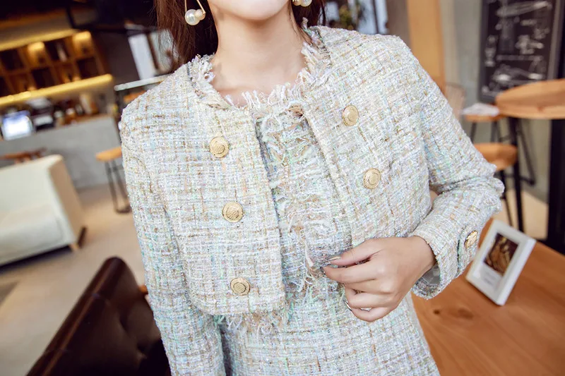 Женский твидовый костюм из 2 предметов осенне зимний дизайнерский с длинным