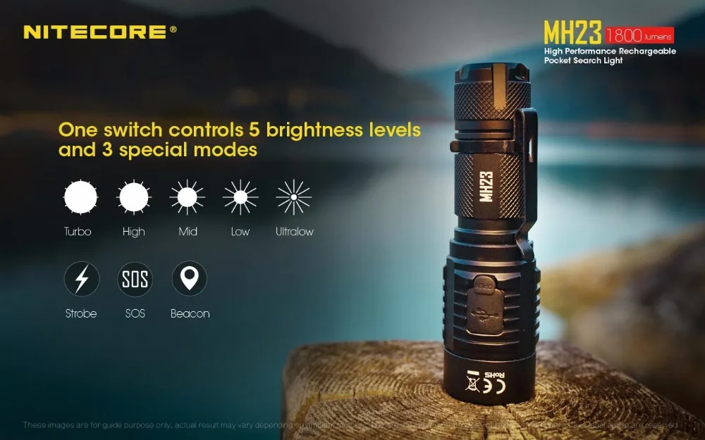 NITECORE MH23 USB Перезаряжаемый фонарик CREE XHP35 HD max 1800 люмен 7 режимов работы тактический фонарь для поиска и спасательный маяк