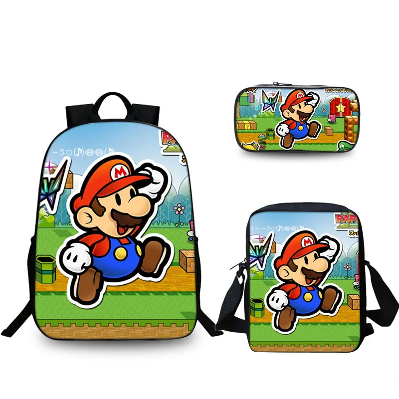 3pcs 018 16 дюймов школьные сумки Mario Bros Sonic школьный рюкзак для девочек и мальчиков ортопедический Школьный Рюкзак Детские сумки для книг - Цвет: 3pcs 018