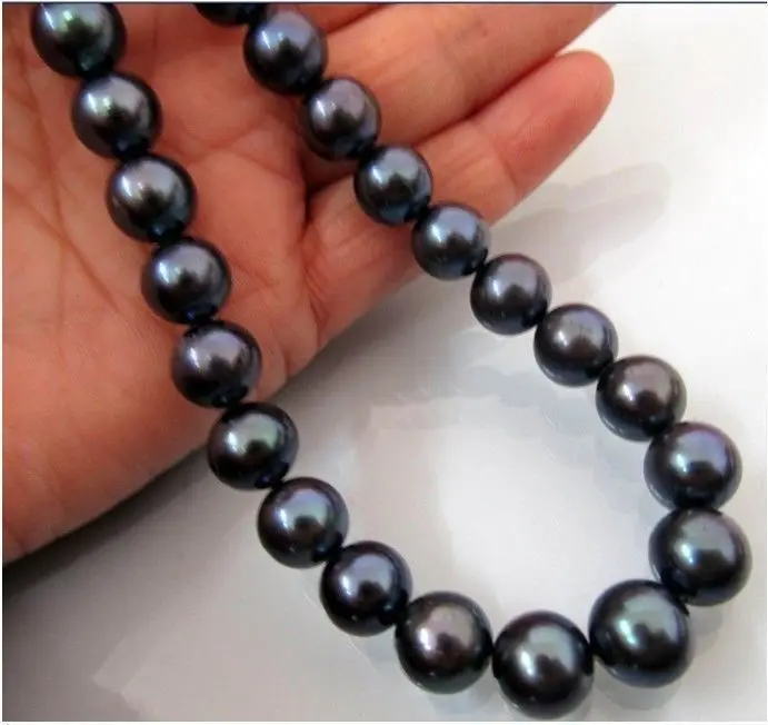 10-11MM TAHITIAN AAA+ NATURAL BLACK PEARL NECKLACE 18 INCH