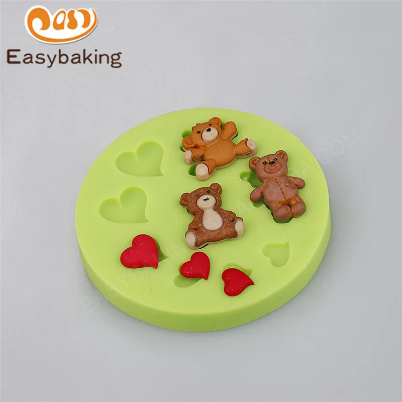 3D Мишки Тедди и сердечки силиконовые формы для помадки кухонные аксессуары