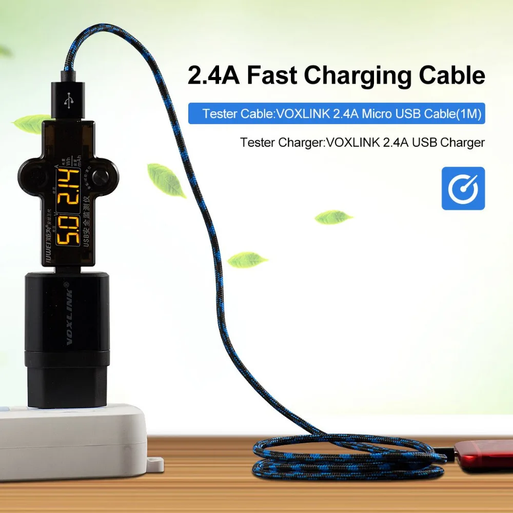 USB кабель VOXLINK 5 в 2 4 А Micro нейлоновый для быстрой зарядки и передачи данных Samsung Xiaomi
